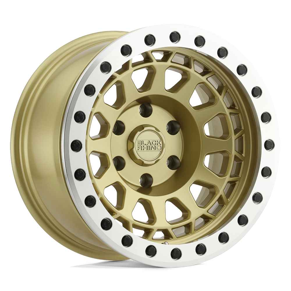 17X8.5 Black Rhino PRIMM BEADLOCK 6X5.5 -30MM MATTE GOLD W/ MACHINED RING