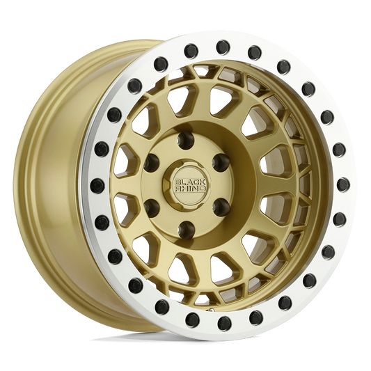 17X8.5 Black Rhino PRIMM BEADLOCK 6X5.5 -30MM MATTE GOLD W/ MACHINED RING