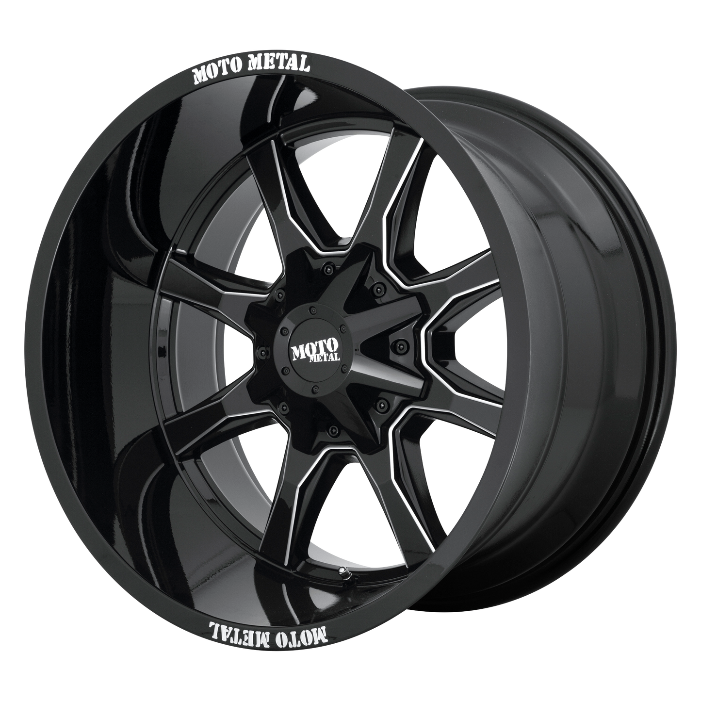 18X10 Moto Metal MO970 6X135/5.5 -24MM GLOSS BLACK WITH MILLED SPOKE & MOTO METAL ON LIP