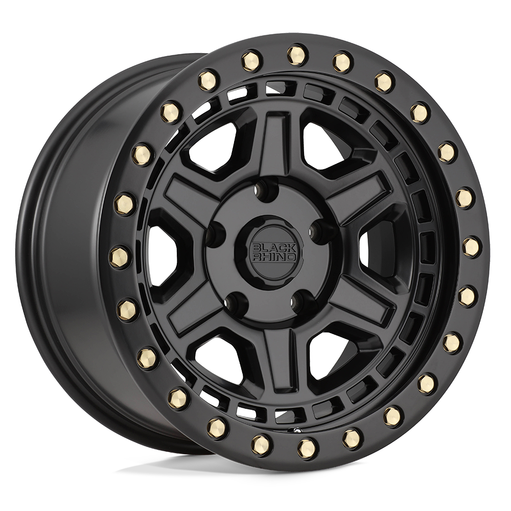 17X9 Black Rhino RENO 6X5.5 -12MM MATTE BLACK W/ BRASS BOLTS