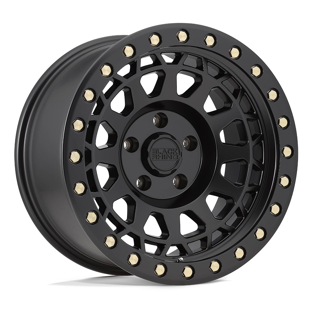 17X9 Black Rhino PRIMM 5X5.0 -18MM MATTE BLACK W/ BRASS BOLTS